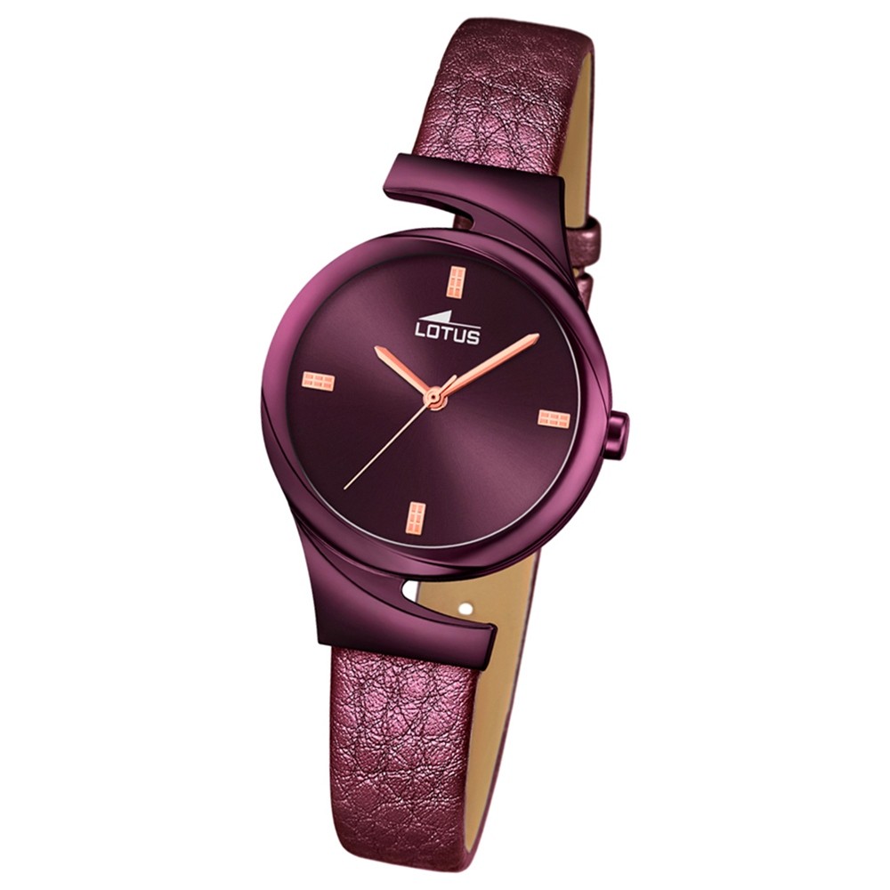 LOTUS Damen-Armbanduhr Elegant Analog Quarz-Uhr Leder aubergine lila UL18346/1