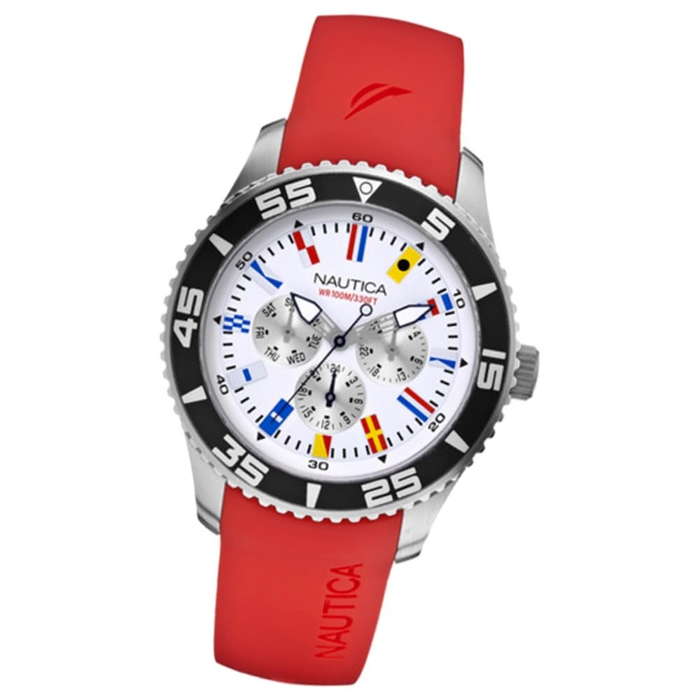 NAUTICA Herren Multifunktionsuhr weiß NST 07 Flags Red UNA12628G