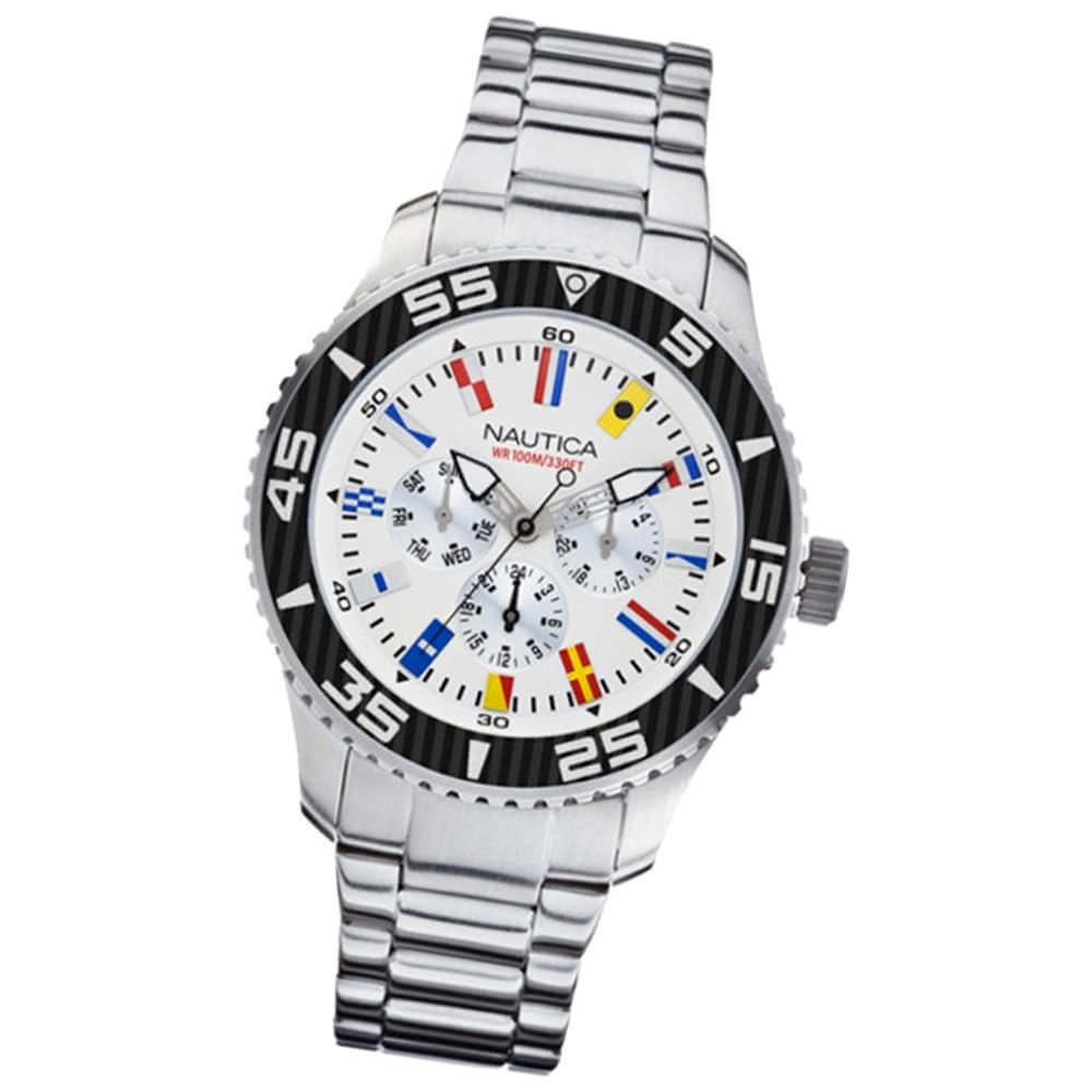 NAUTICA Herren Multifunktionsuhr NST 07 Flags White/Steel UNA14630G