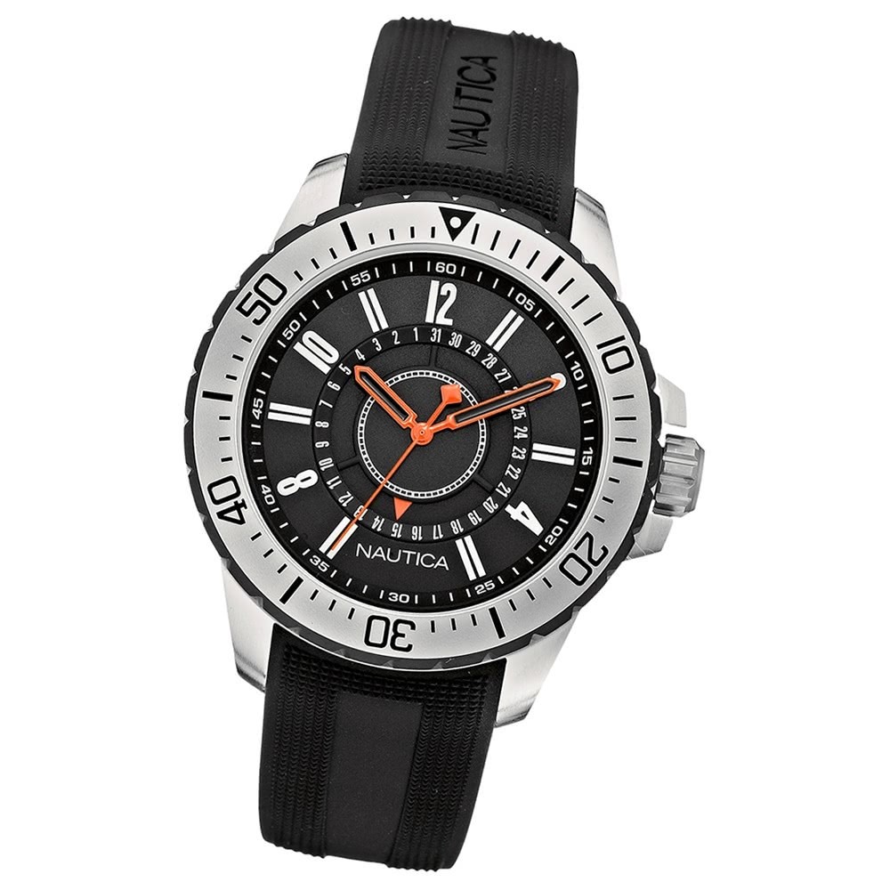 NAUTICA Herren-Armbanduhr Mineralglas Quarz Silikon/Kautschuk schwarz UNA14661G