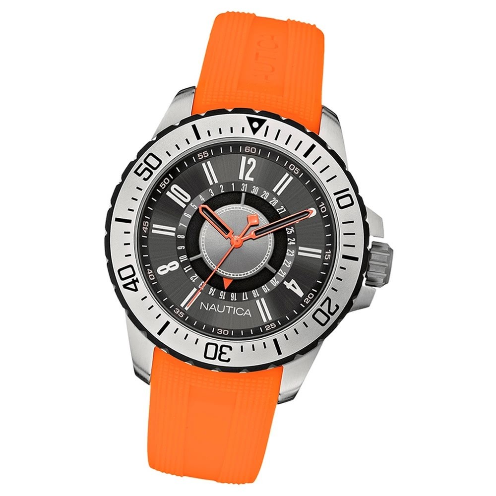 NAUTICA Herren-Armbanduhr Mineralglas Quarz Silikon/Kautschuk orange UNA14662G