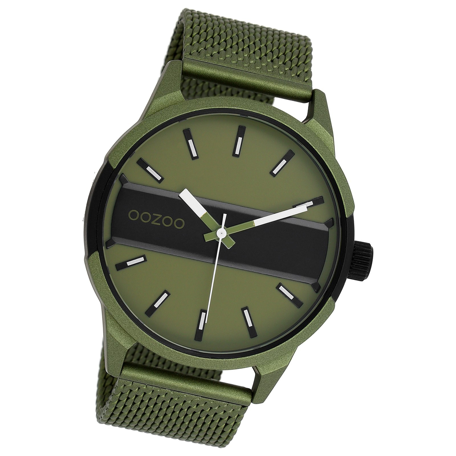 Oozoo Herren Armbanduhr Timepieces Analog Metall Mesh olive grün UOC11107