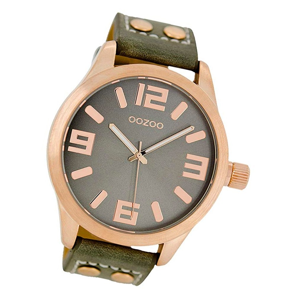 Oozoo Damen Armbanduhr Timepieces C1153 46mm Quarz Leder olivgrün UOC1153