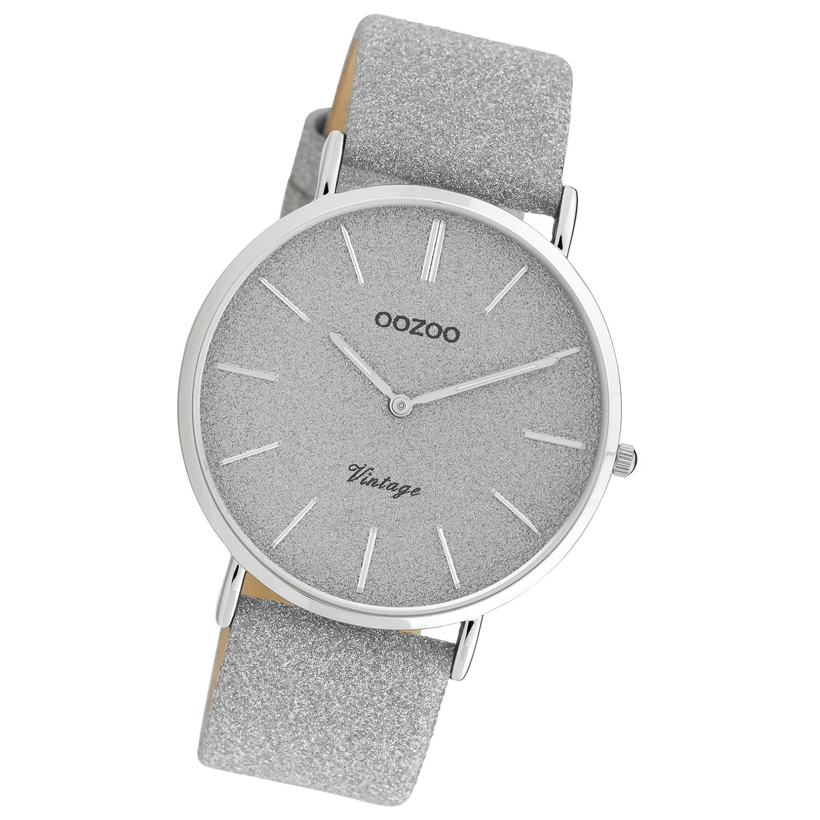 Oozoo Damen Armbanduhr Vintage Series Analog Leder silber UOC20160