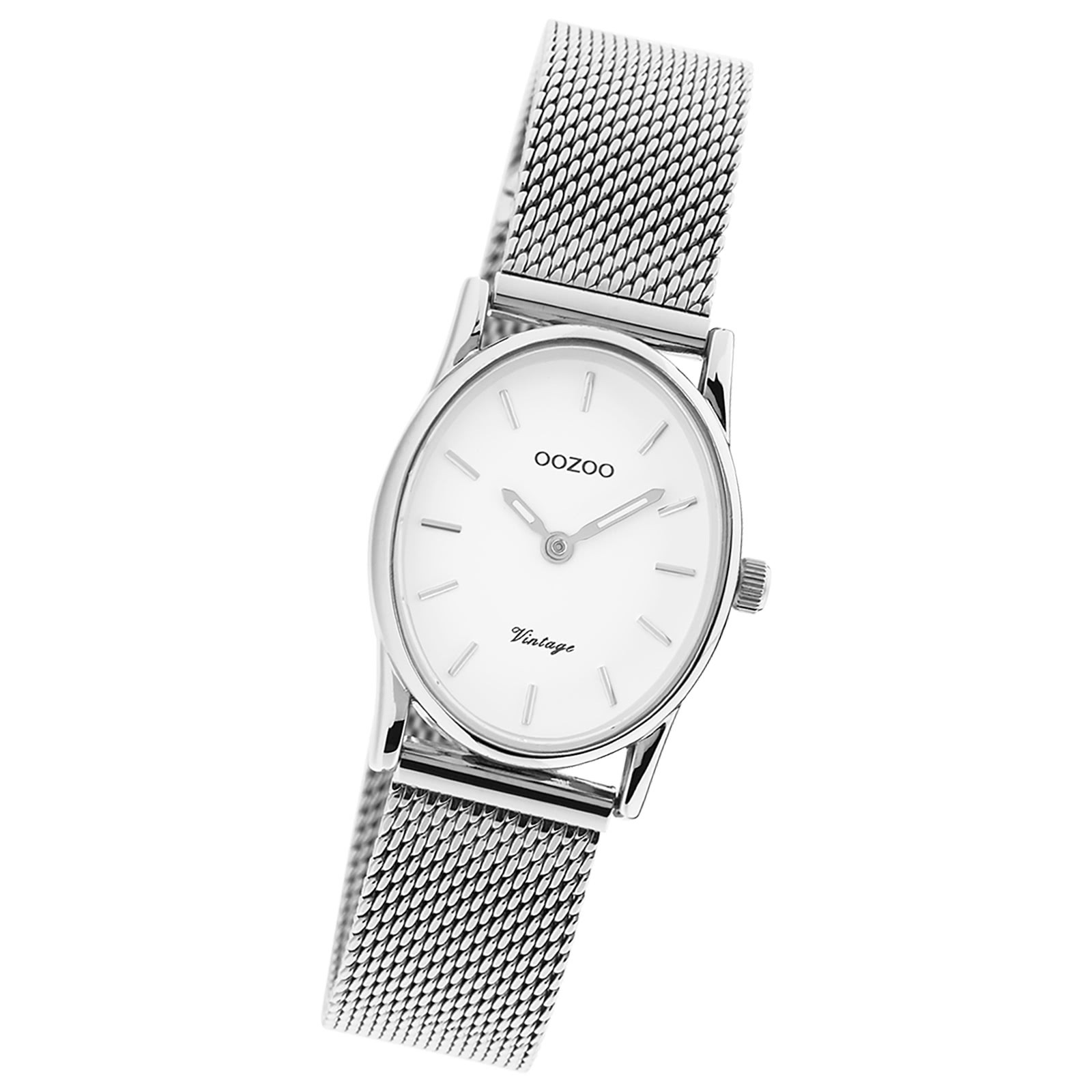 Oozoo Damen Armbanduhr Vintage Series Analog Metall Mesh silber UOC20256