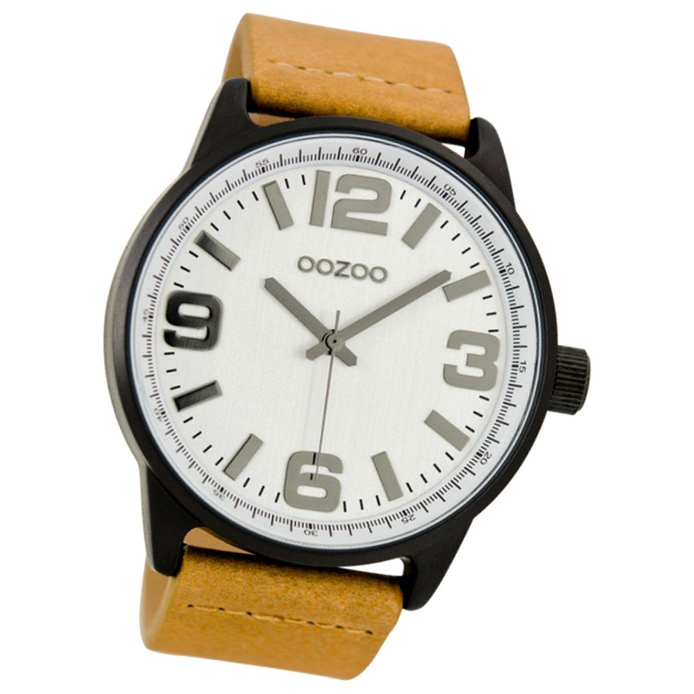 Oozoo Damen Herren-Armbanduhr Mineralglas Quarz Leder beige braun UOC7090