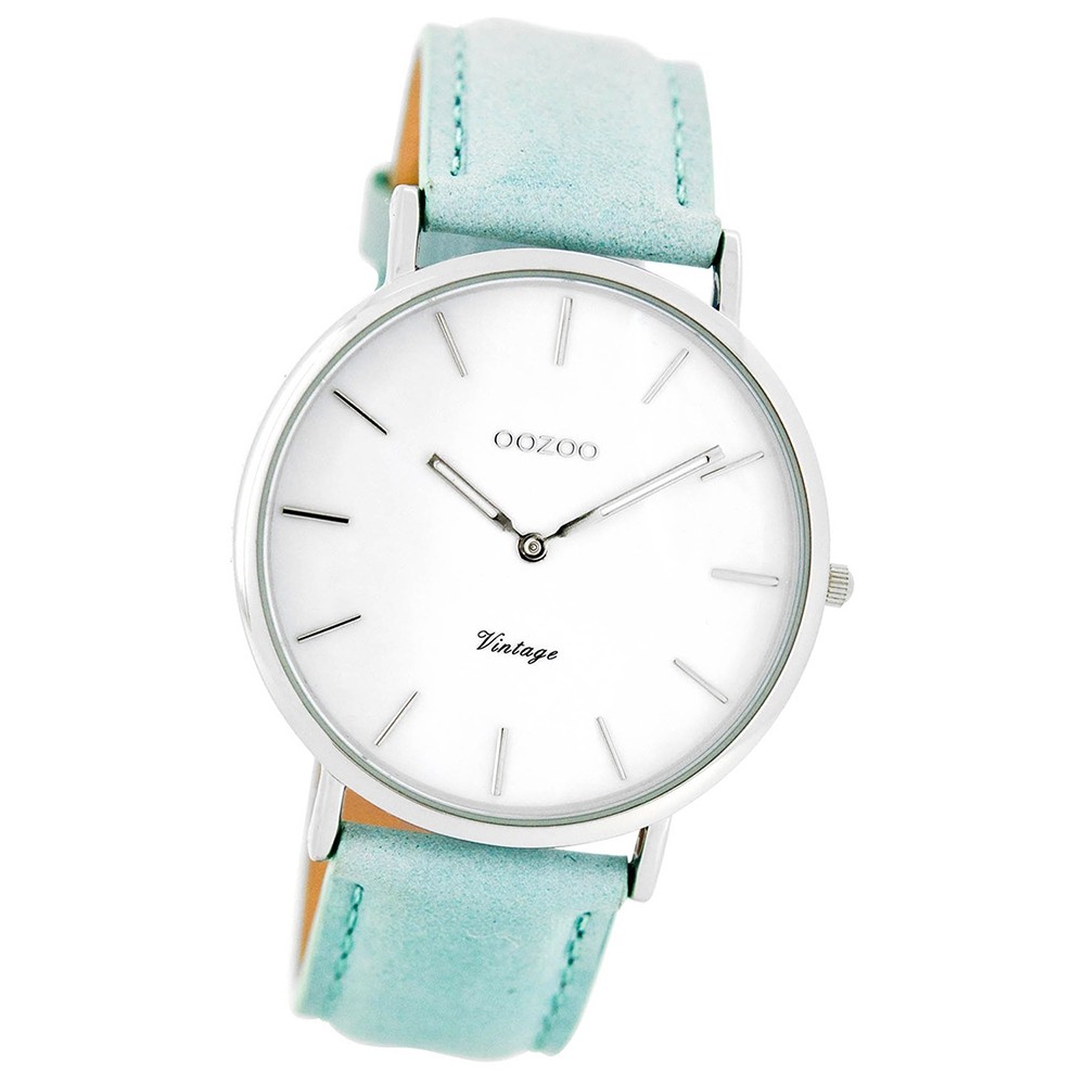 Oozoo Damen-Uhr Ultra Slim Quarzuhr Leder-Armband mintgrün UOC7767