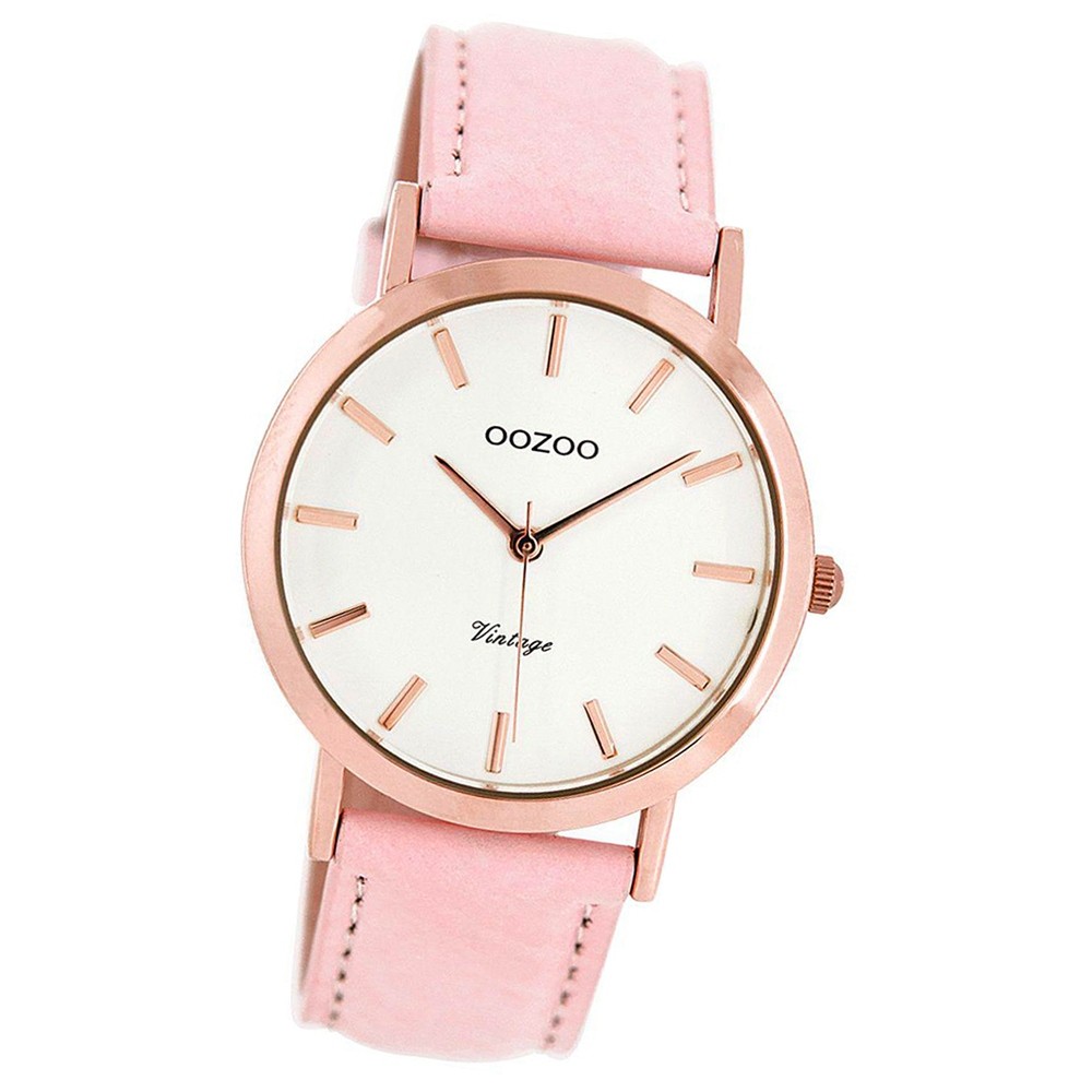 Oozoo Damen-Uhr Ultra Slim Quarzuhr Leder-Armband rosa UOC8103