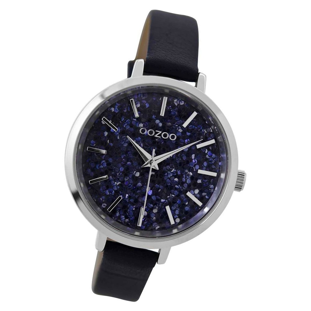Oozoo Damen Armbanduhr silber Timepieces Quarz C9220 Lederarmband blau UOC9220