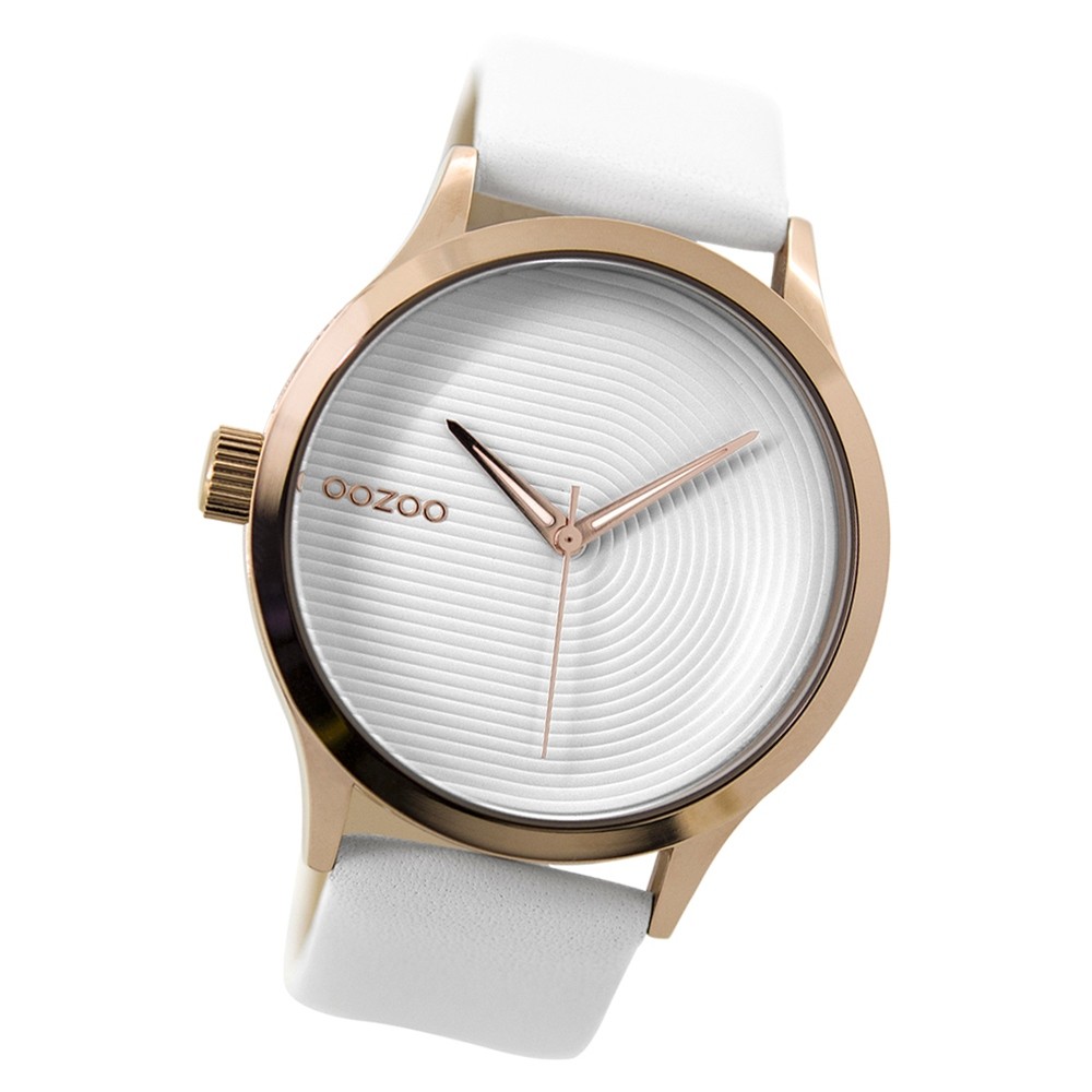 Oozoo Damen Armbanduhr rosegold Timepieces Quarz C9430 Lederarmband weiß UOC9430