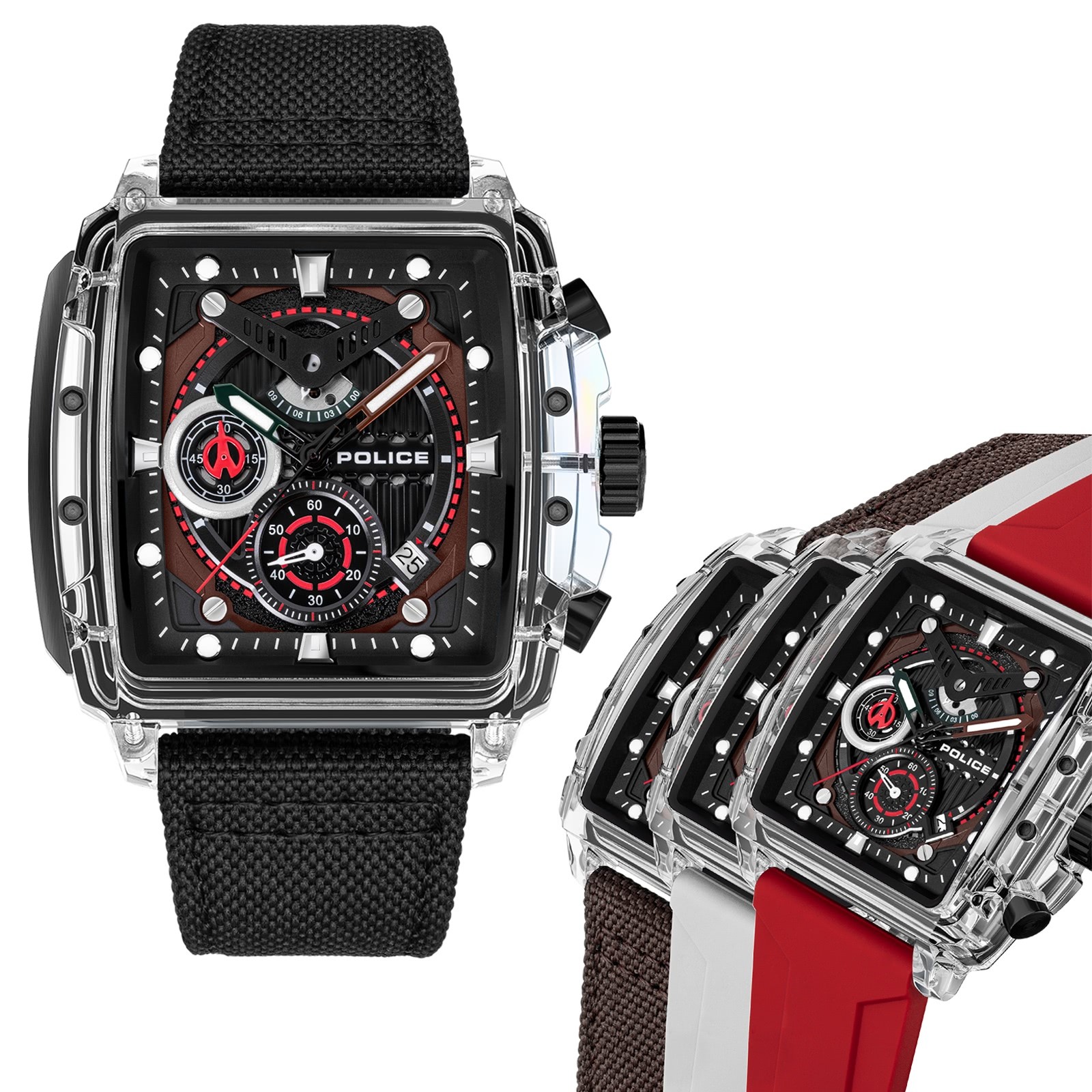 Police Herrenuhr Silikon Textil verschiedenfarbig Armbanduhr UPOC00770X0S