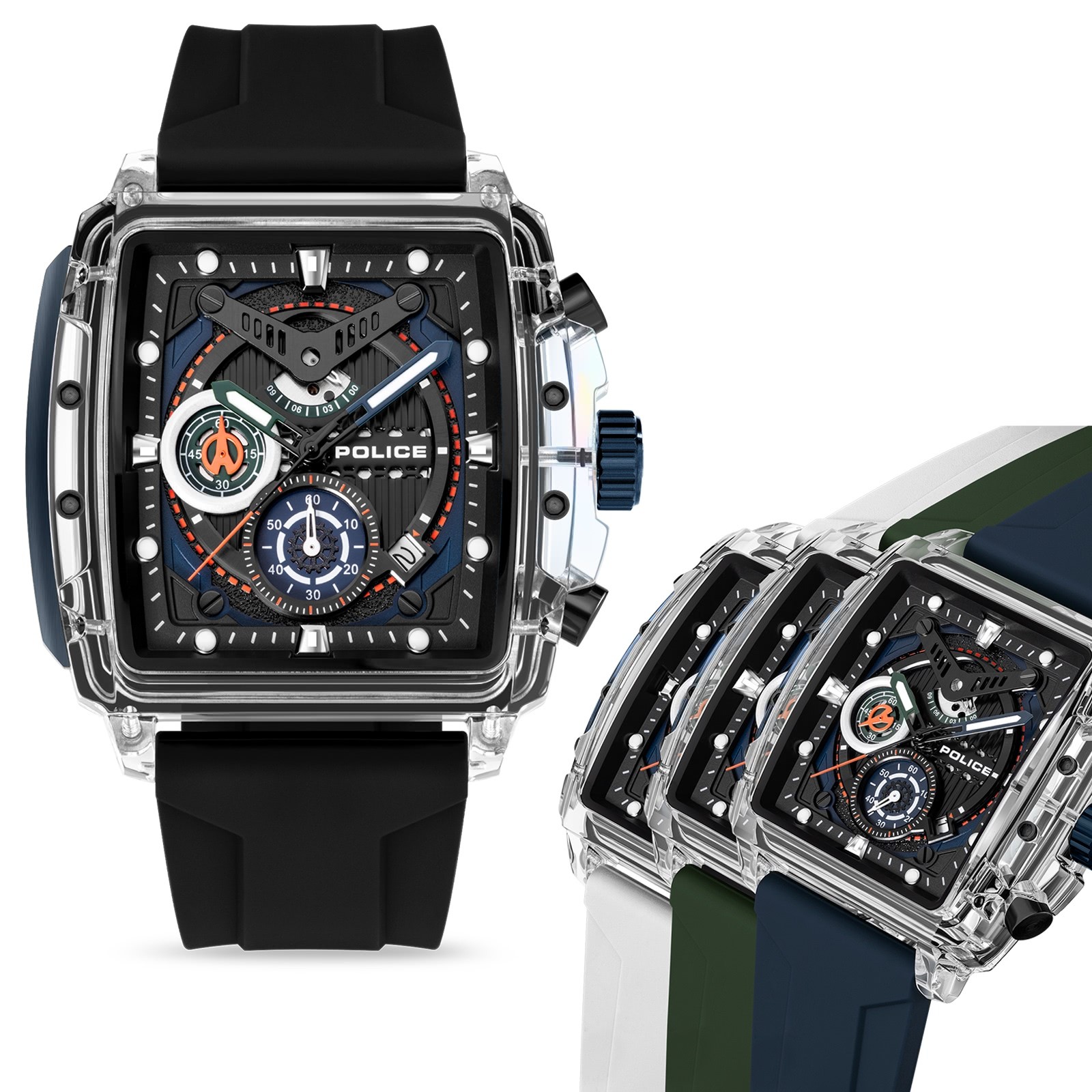 Police Herrenuhr Silikon Armband verschiedenfarbig Armbanduhr UPOO00524X1S
