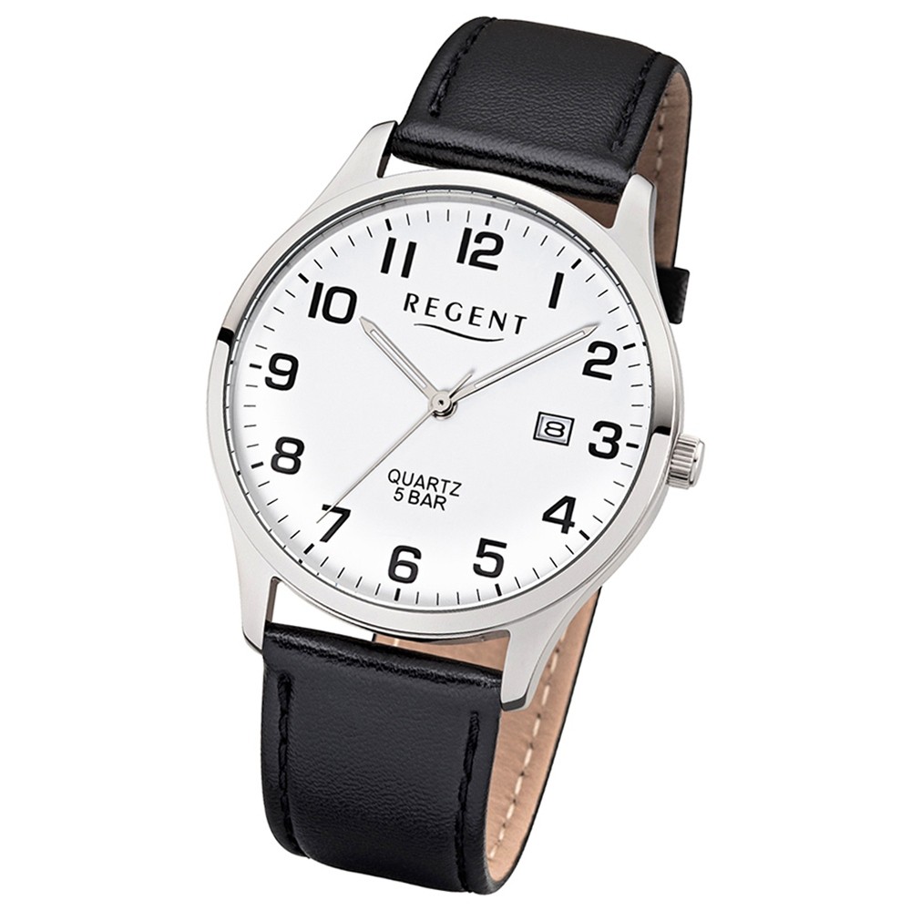 Regent schwarz F-1241 Quarz-Uhr Leder-Armband UR1113405 Herren-Armbanduhr