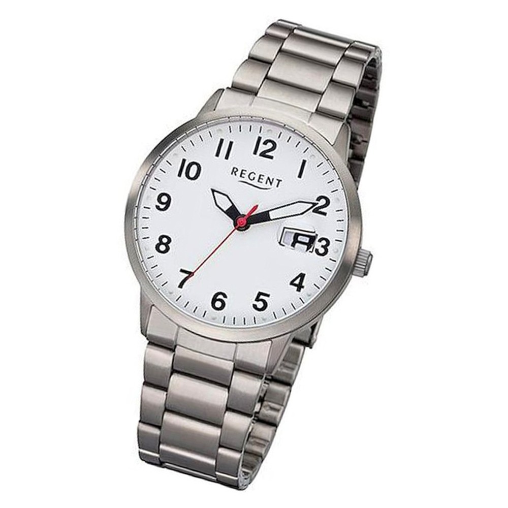 Regent Herren Armbanduhr Analog BA-315 Quarz-Uhr Titan silber URBA315