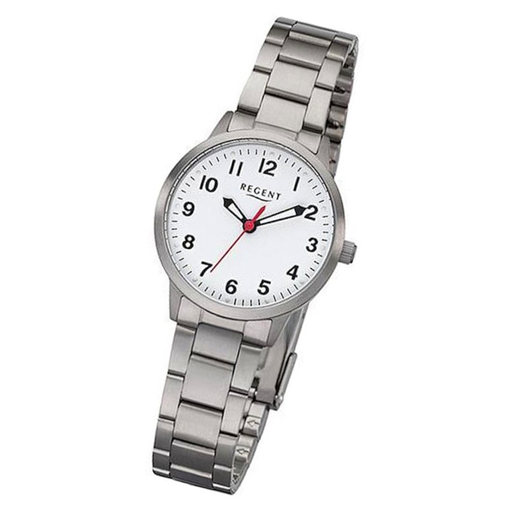 Regent Damen Armbanduhr Analog BA-319 Quarz-Uhr Titan silber URBA319