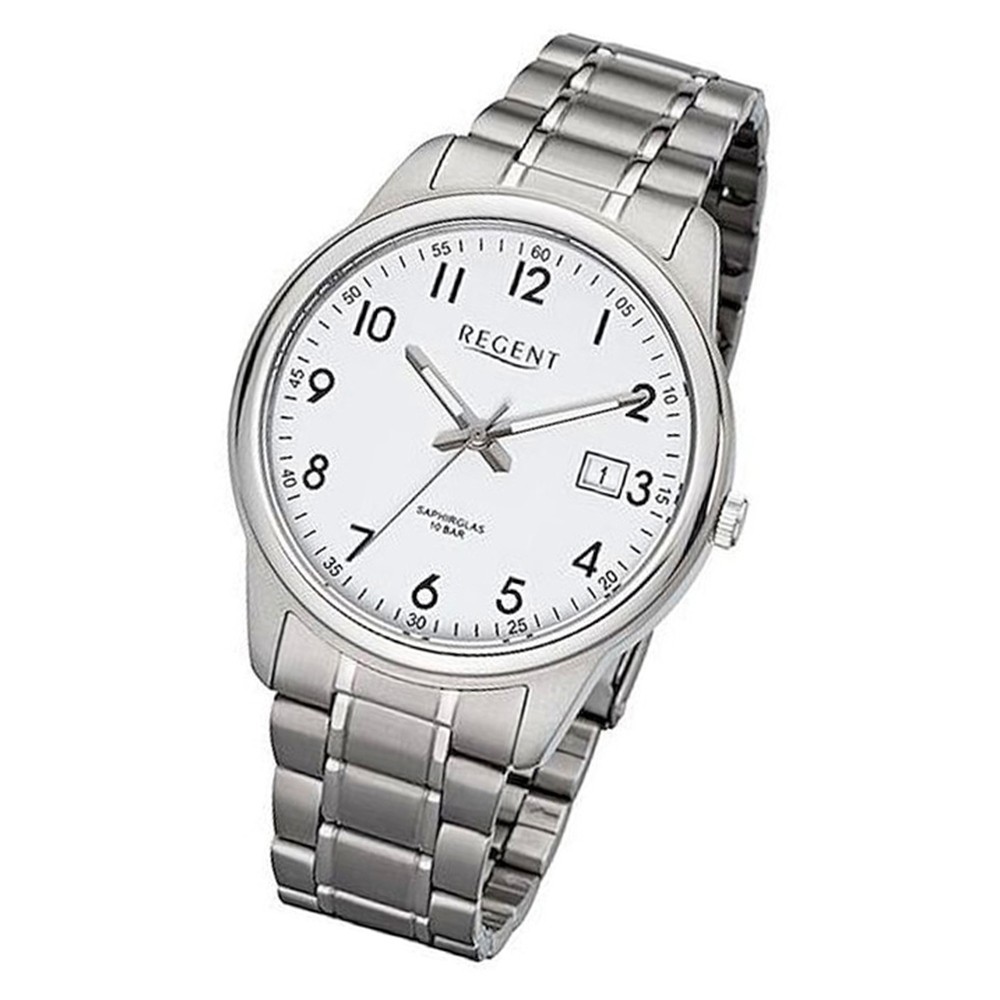 Regent Herren Armbanduhr Analog BA-323 Quarz-Uhr Titan silber URBA323