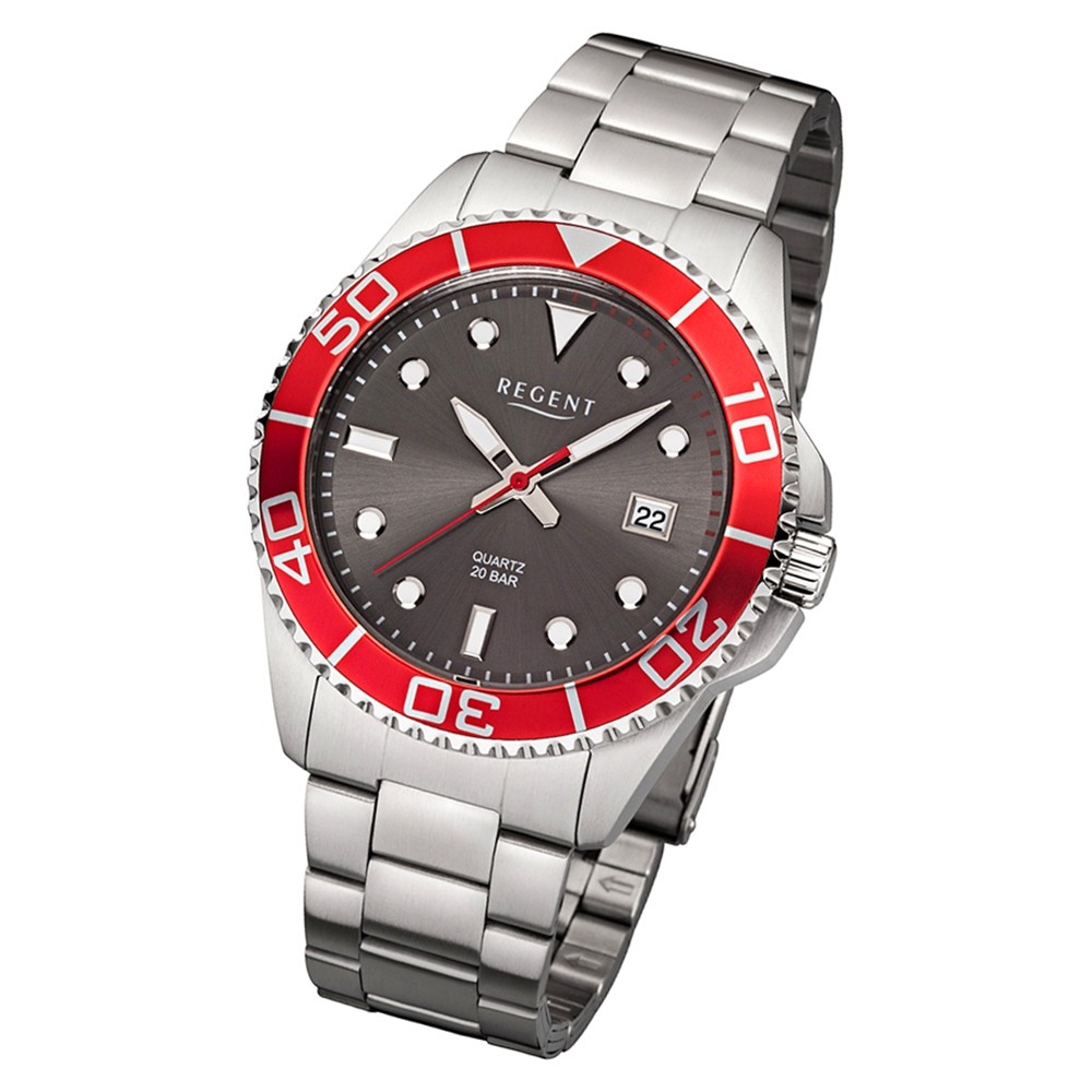 Regent Herren Armbanduhr Analog BA-392 Quarz-Uhr Metall silber URBA392