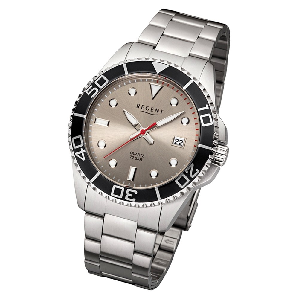 Regent Herren Armbanduhr Analog BA-393 Quarz-Uhr Metall silber URBA393