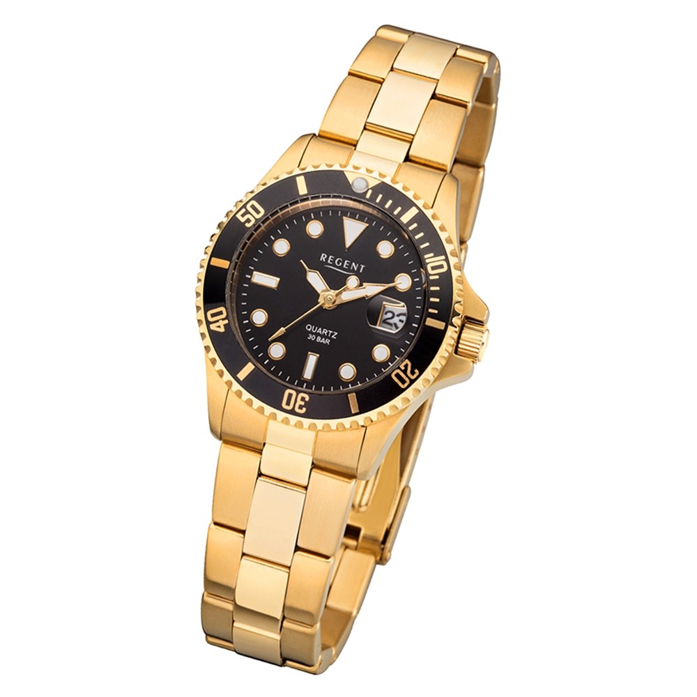 Regent Damen Armbanduhr Analog BA-395 Quarz-Uhr Metall gold URBA395