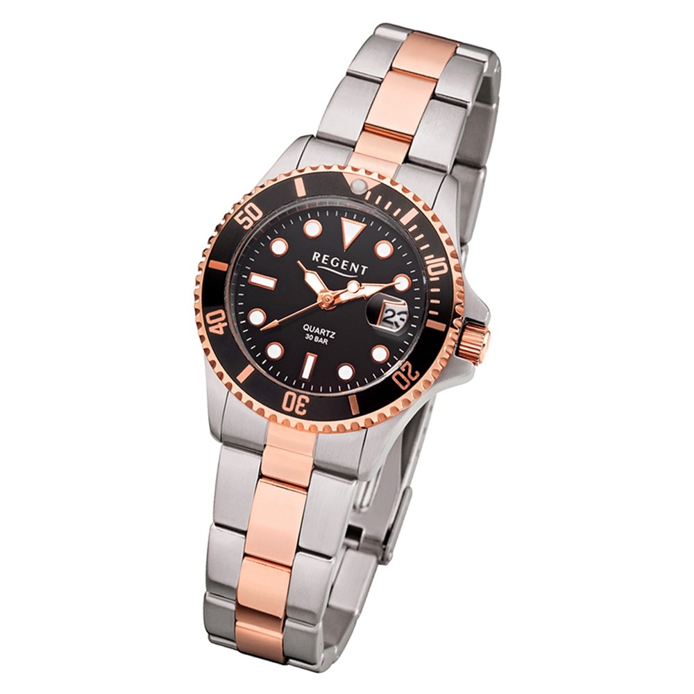 Regent Damen Armbanduhr Analog BA-396 Quarz-Uhr Metall silber rosegold URBA396