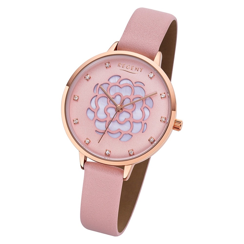 Regent Damen Armbanduhr Analog BA-491 Quarz-Uhr Leder rosa URBA491