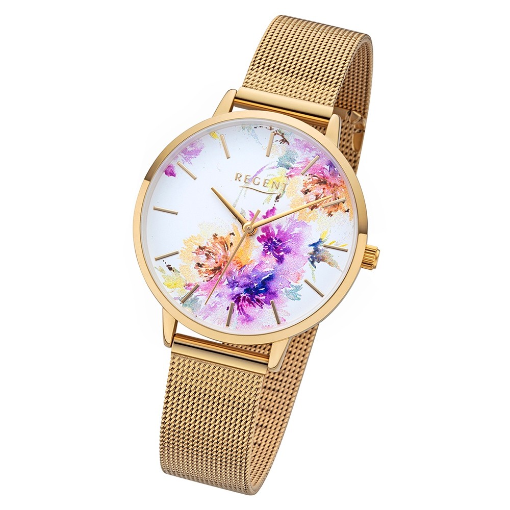 Regent Damen Armbanduhr Analog BA-499 Quarz-Uhr Metall gold URBA499