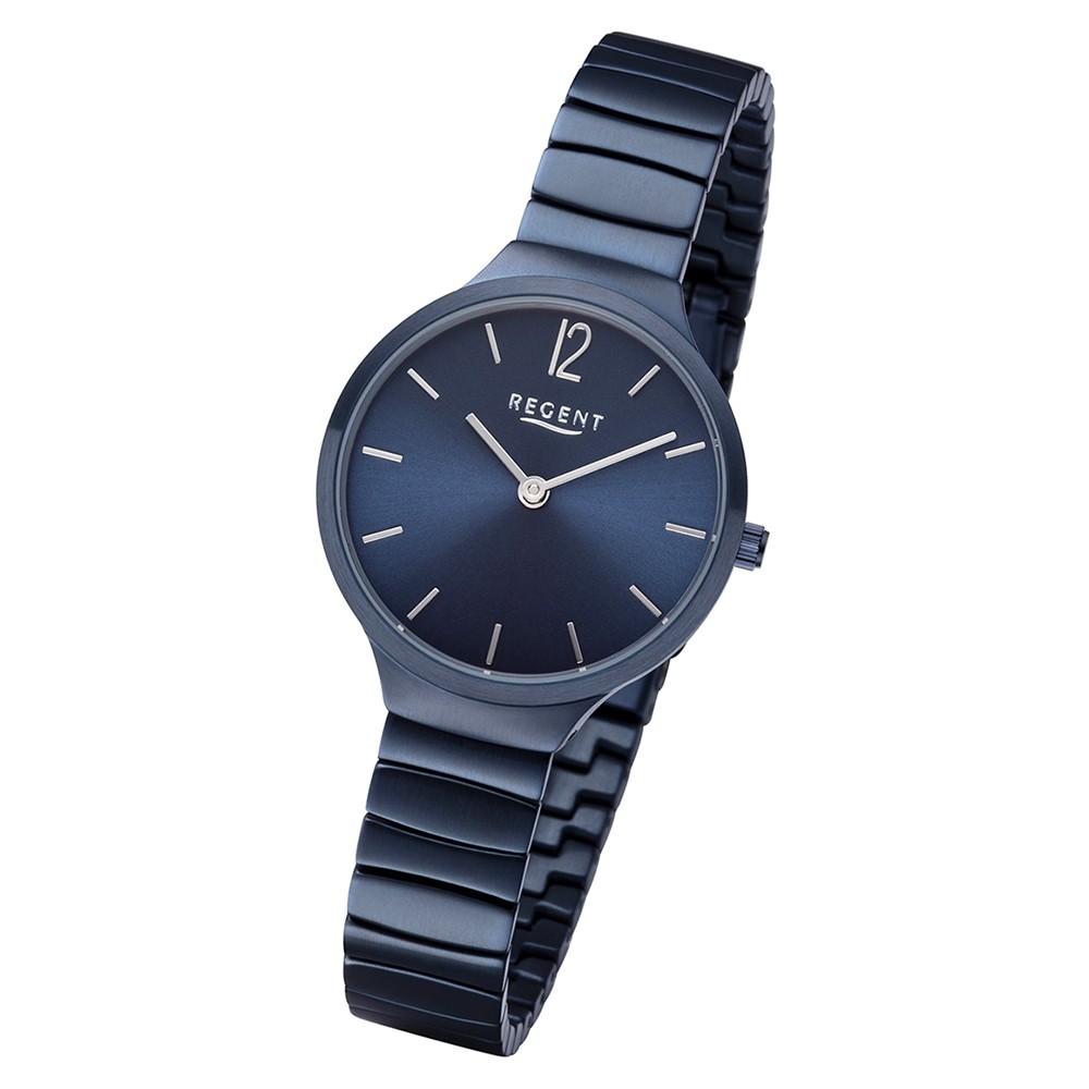 Regent Damen Armbanduhr Analog BA-557 Quarz-Uhr Edelstahl blau URBA557