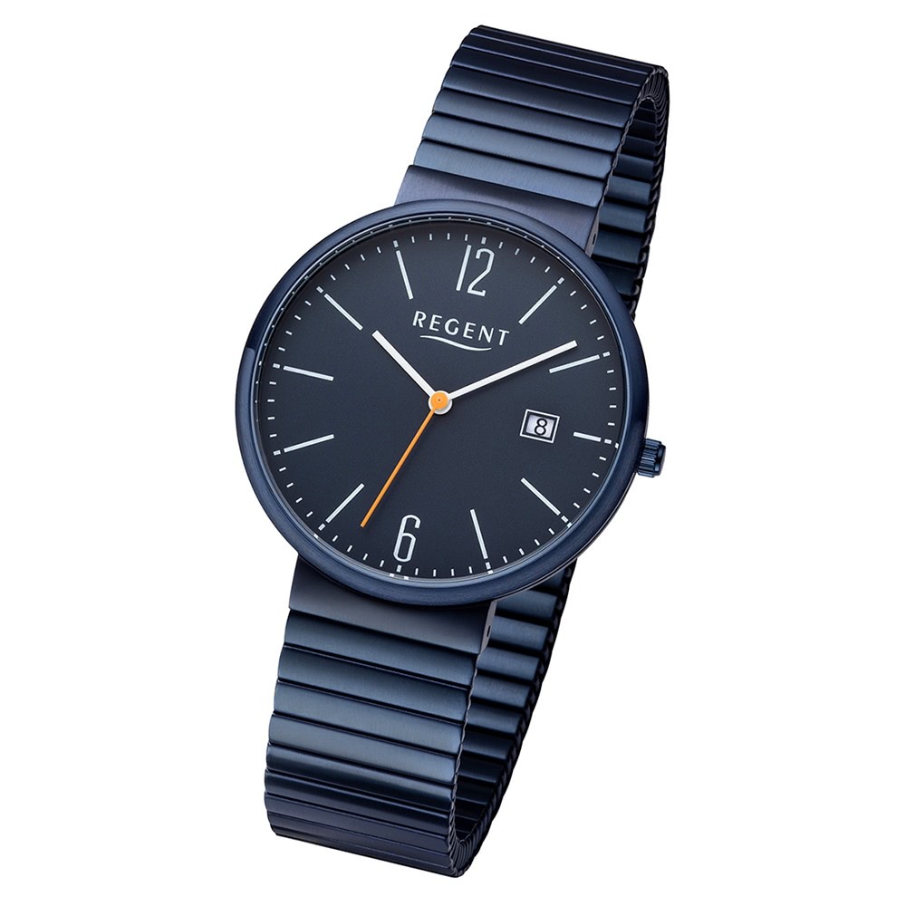 Regent Herren Armbanduhr Analog BA-580 Quarz-Uhr Edelstahl blau URBA580