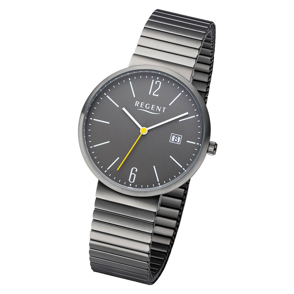 Regent Herren Armbanduhr Analog BA-581 Quarz-Uhr Edelstahl grau URBA581