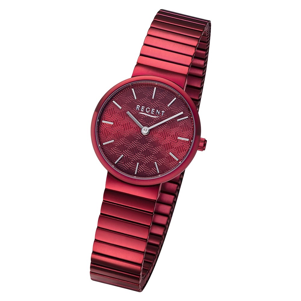 Regent Damen Armbanduhr Analog BA-586 Quarz-Uhr Edelstahl rot URBA586