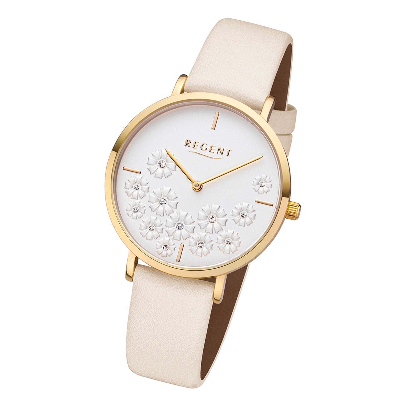 Regent Damen Armbanduhr Analog BA-591 Quarz-Uhr Leder beige URBA591