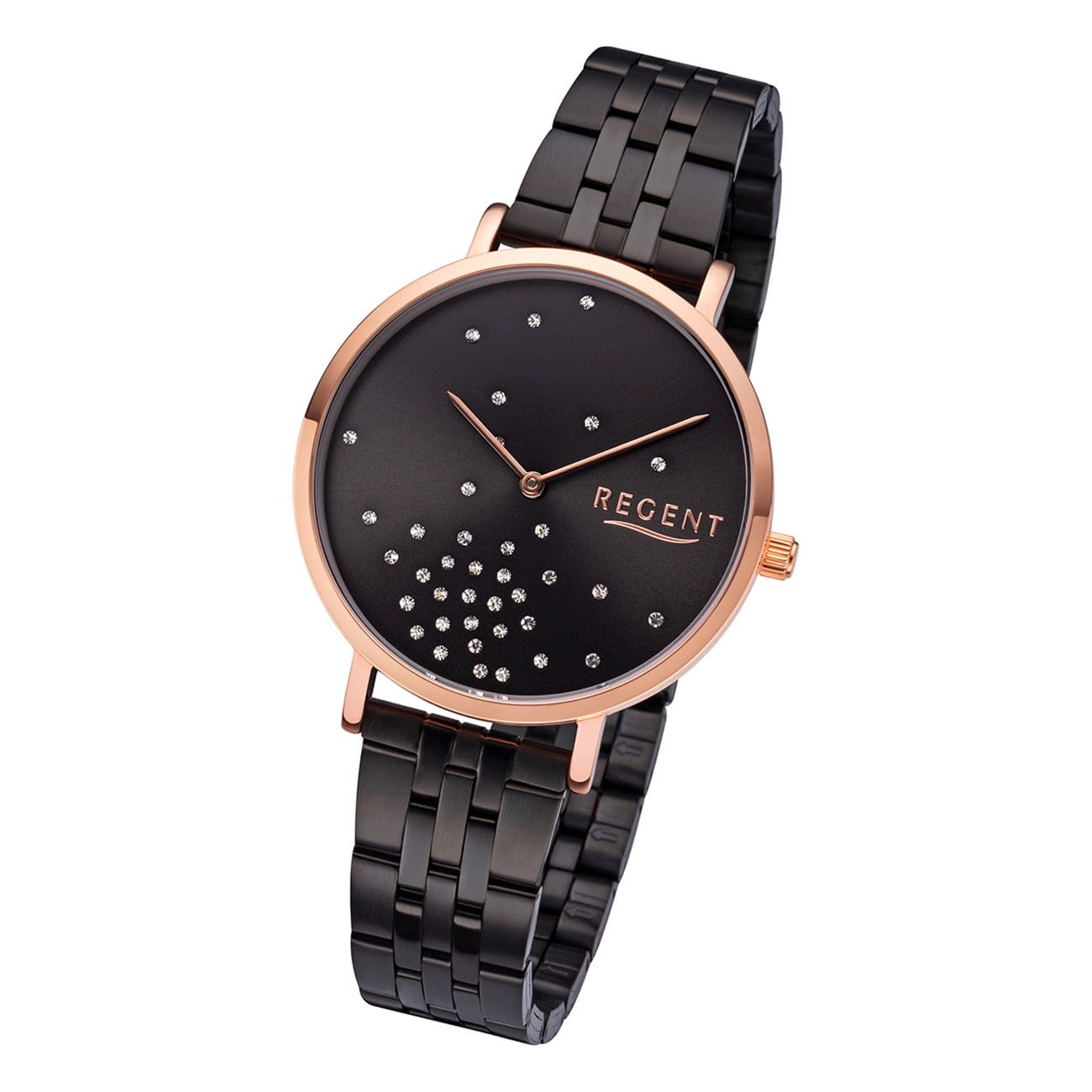 Regent Damen Armbanduhr Analog BA-595 Quarz-Uhr Edelstahl schwarz URBA595