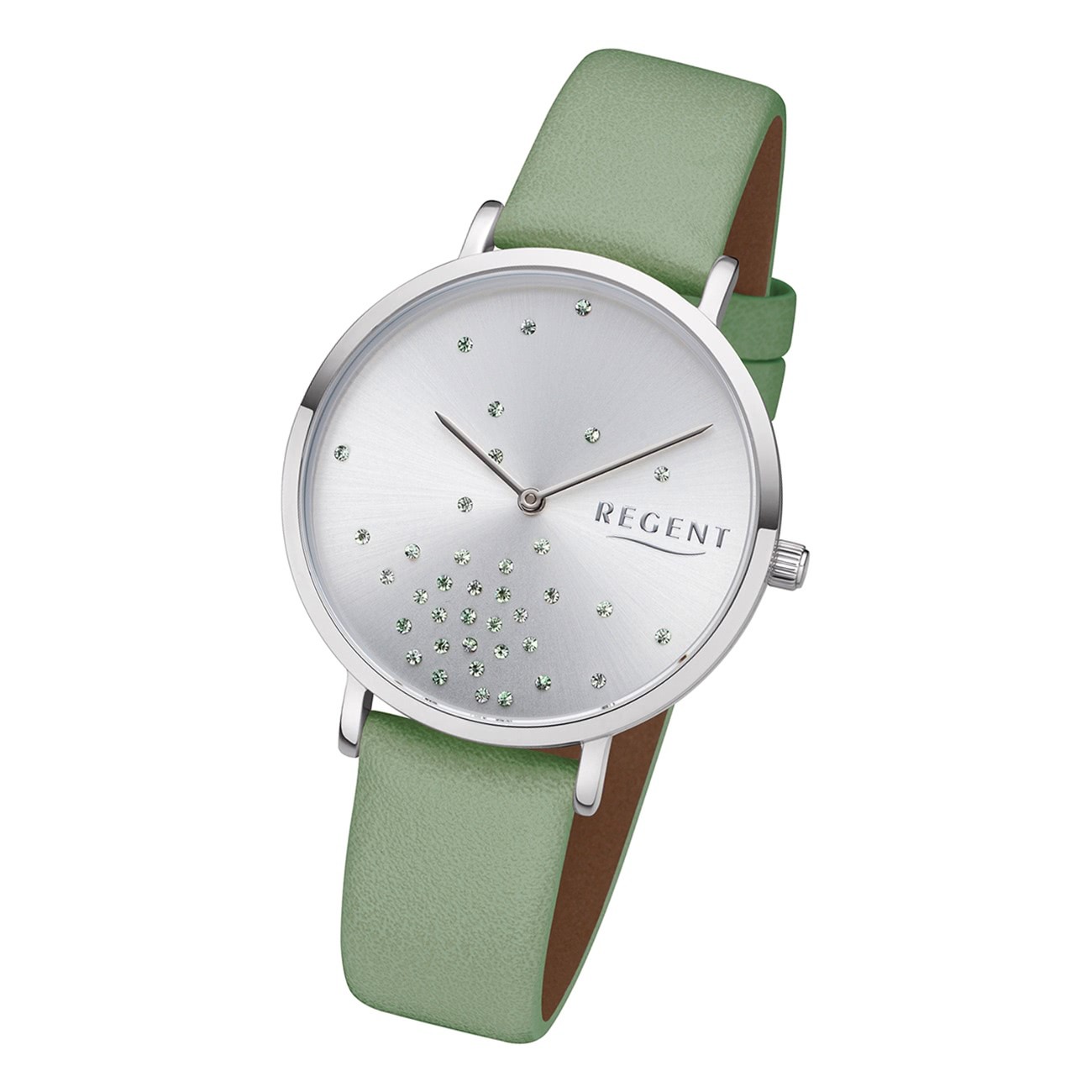 Armbanduhr grün BA-598 Analog Leder Regent Quarz-Uhr Damen URBA598
