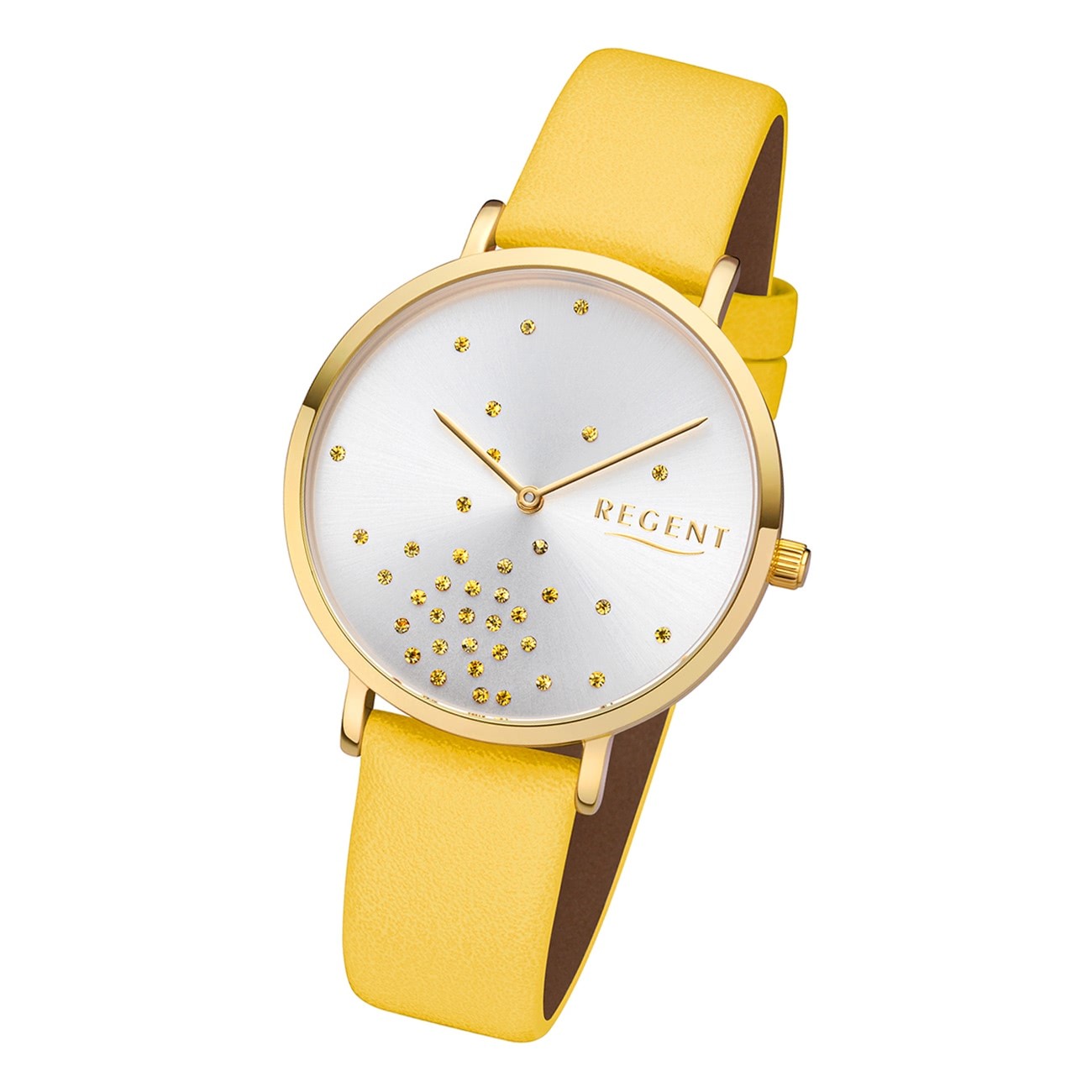 Regent Damen Armbanduhr gelb Leder BA-600 Analog URBA600 Quarz-Uhr