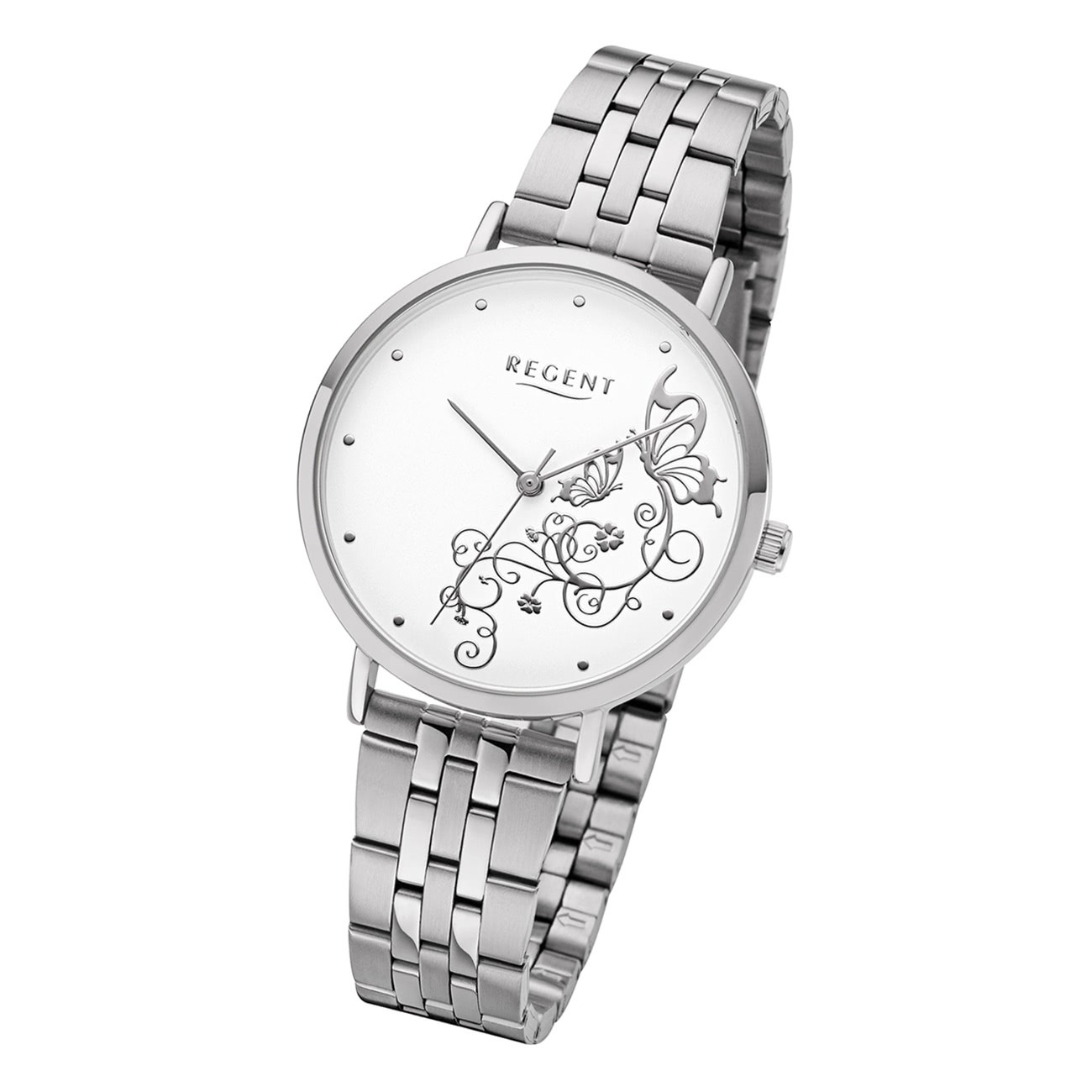 Regent Damen Armbanduhr Analog BA-610 Quarz-Uhr Edelstahl silber URBA610