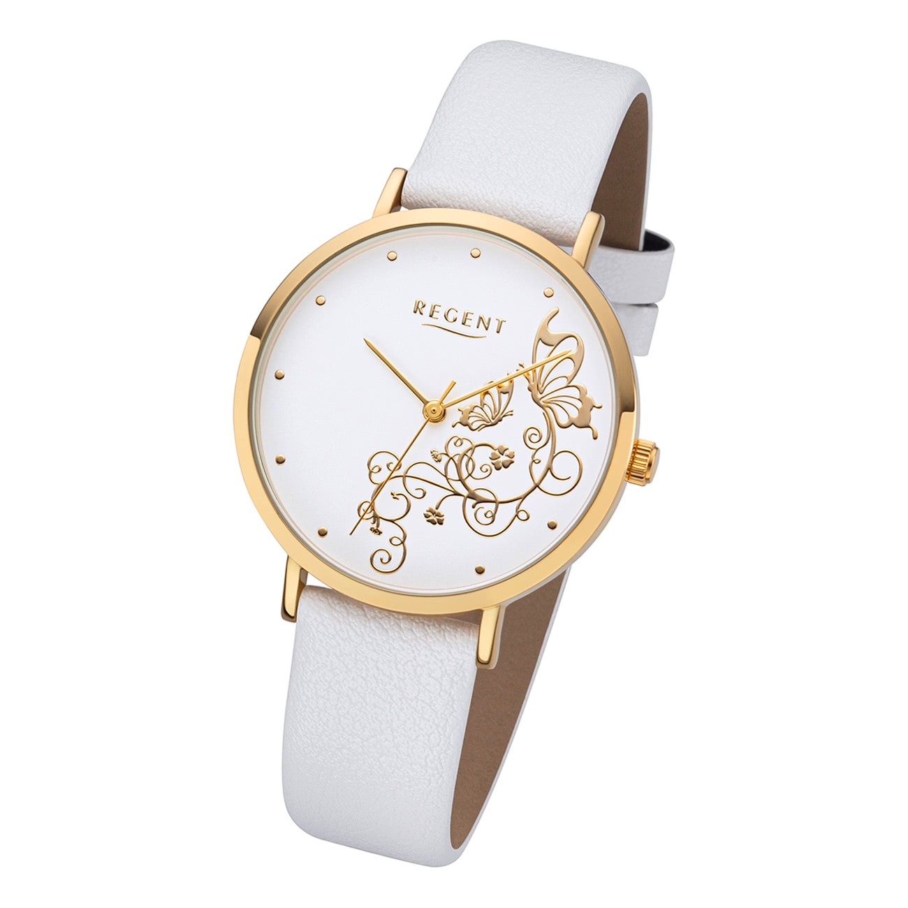 Regent Damen Armbanduhr Analog BA-615 Quarz-Uhr Leder weiß URBA615