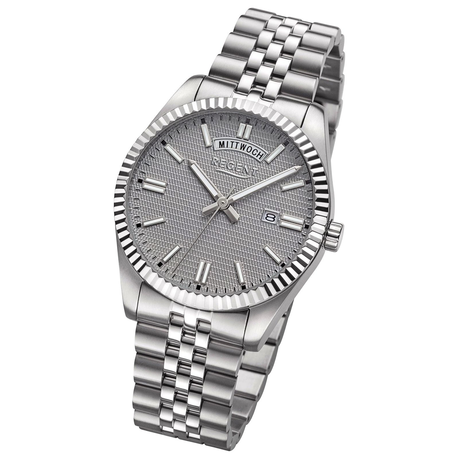 Regent Herrenuhr Edelstahl-Armbanduhr Analog Metallarmband silber URBA881
