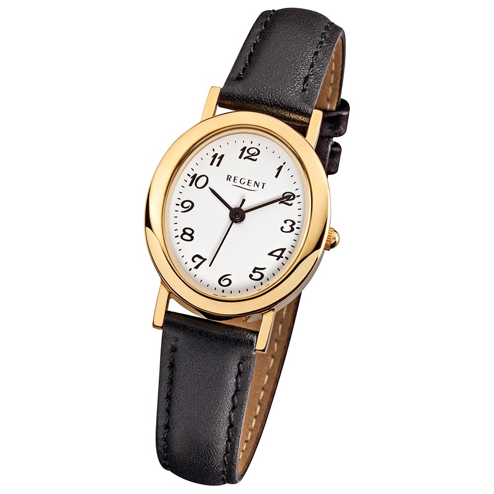 Regent Damen-Armbanduhr - Lederarmband - Quarz Leder schwarz URF002