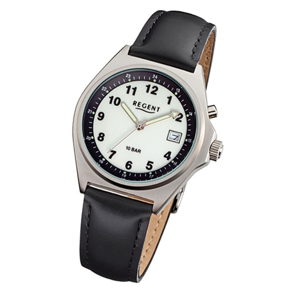 Regent Herren-Armbanduhr 32-F-096 Quarz-Uhr Leder-Armband schwarz URF096