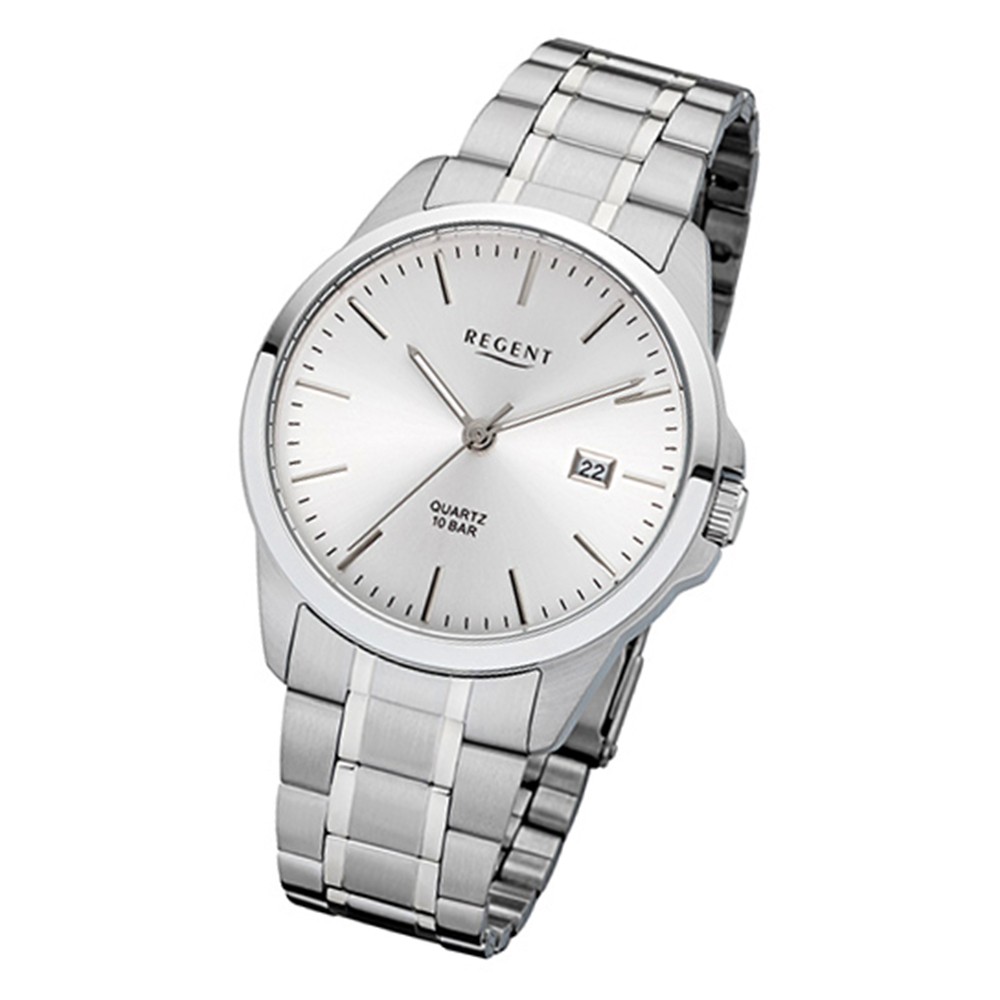 Regent Herren-Armbanduhr 32-F-1010 Quarz-Uhr Edelstahl-Armband silber URF1010