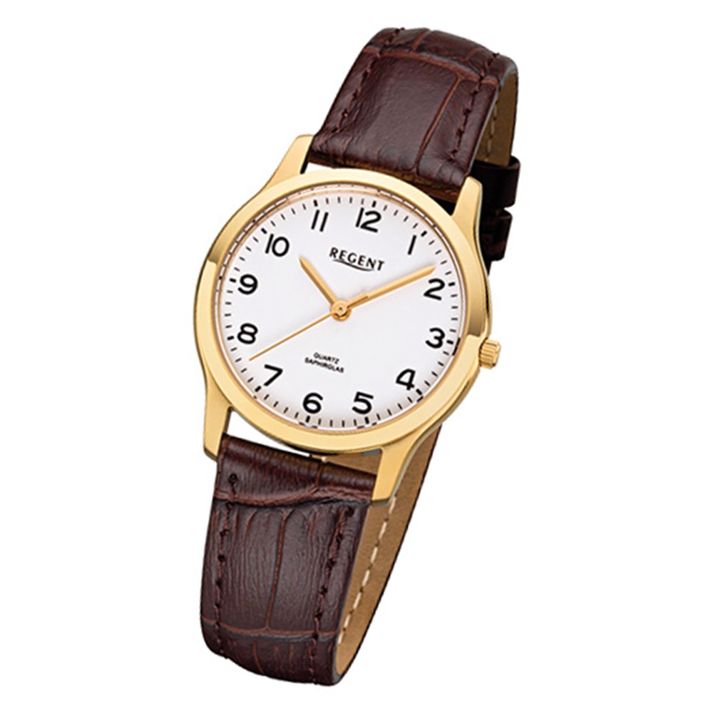 Regent Damen Armbanduhr 32 F 1075 Quarz Uhr Leder Armband Braun Urf1075