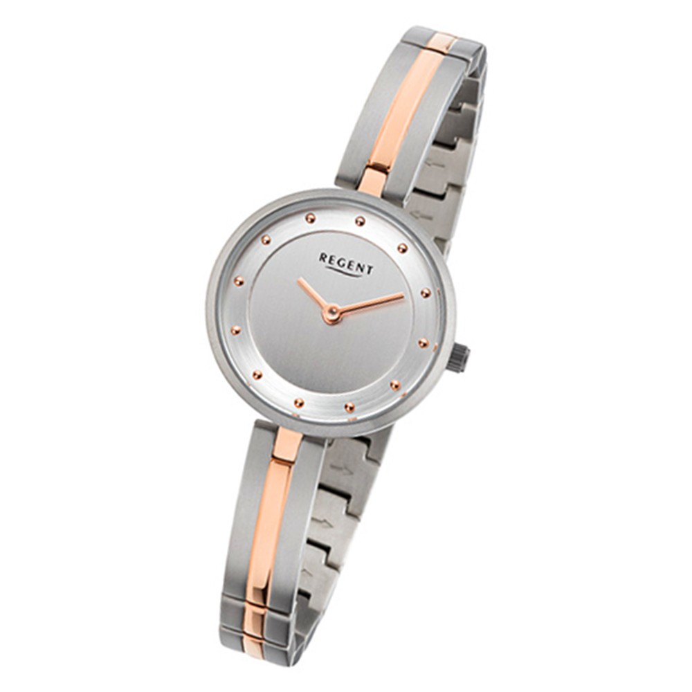 Regent Damen-Armbanduhr F-1101 Quarz-Uhr Titan-Armband silber rosegold URF1101