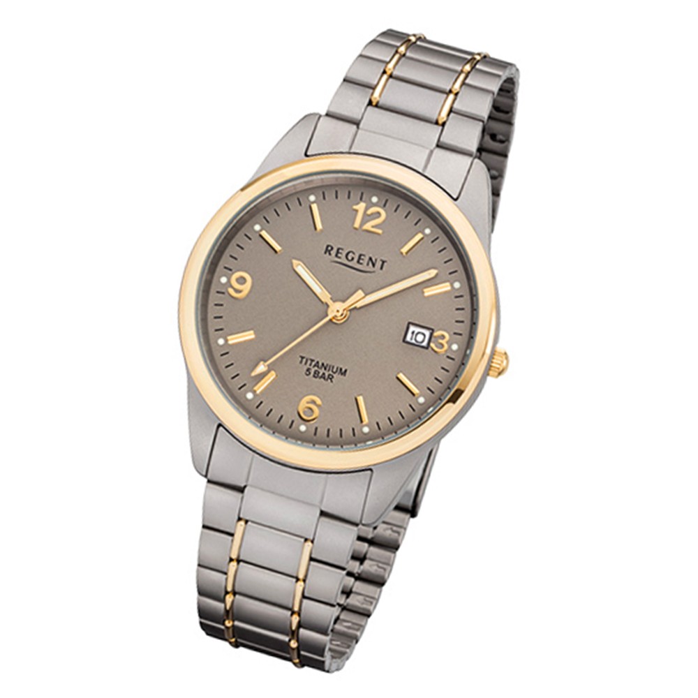 Titan-Armband grau silber Herren-Armbanduhr Regent gold 32-F-1107 URF1107 URF1 Quarz-Uhr