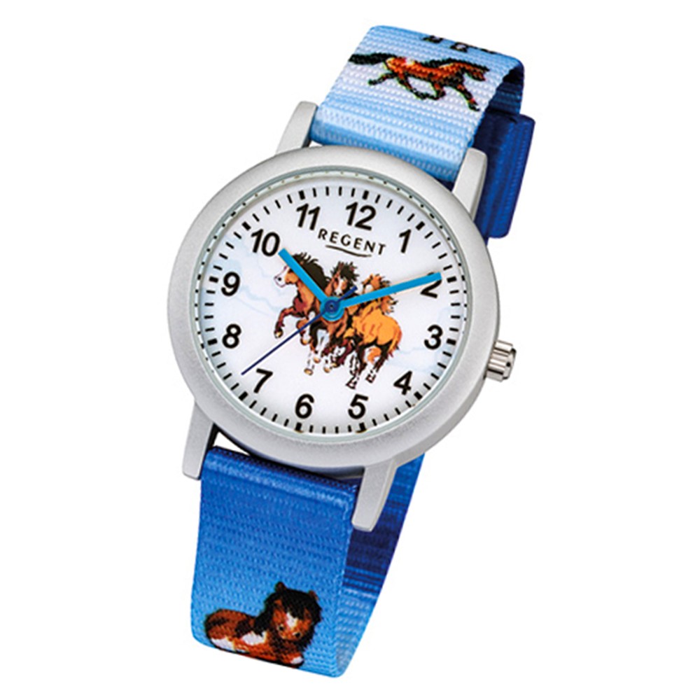 Regent Kinder-Armbanduhr 32-F-1118 Quarz-Uhr Textil-Armband blau URF1118