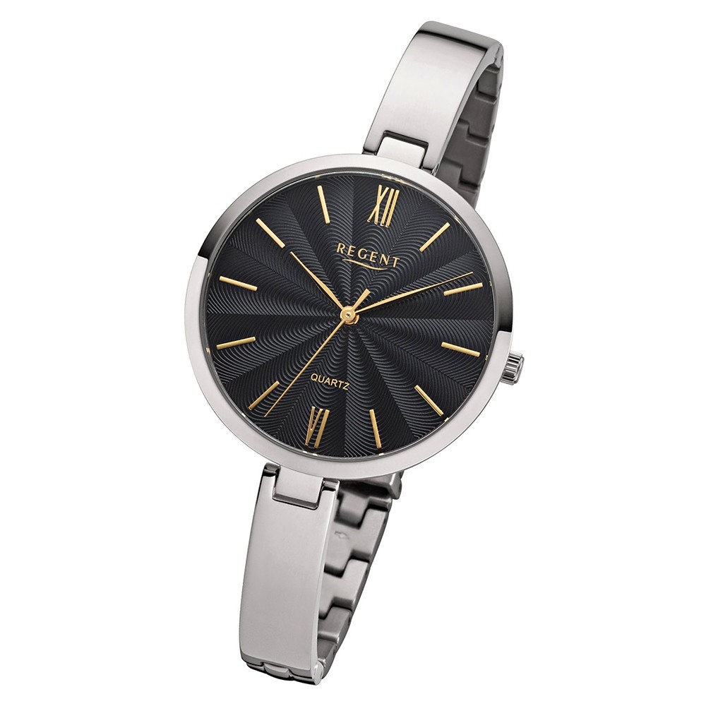 Regent Damen Armbanduhr Analog F-1144 Quarz-Uhr Titan silber URF1144
