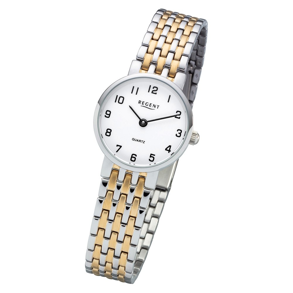 Regent Damen Armbanduhr Analog F-1158 Quarz-Uhr Metall silber gold URF1158