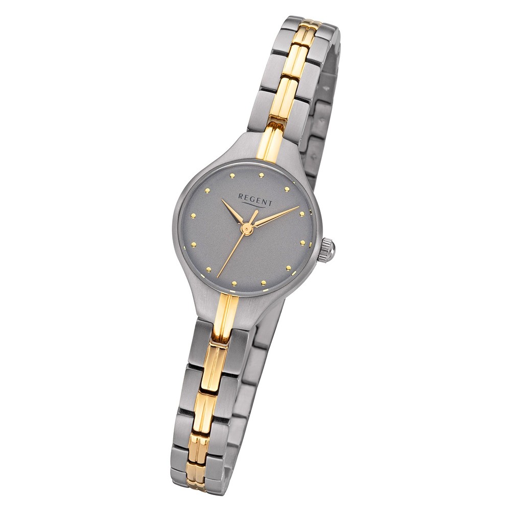 Regent Damen Armbanduhr Analog F-1161 Quarz-Uhr Titan grau gold URF1161