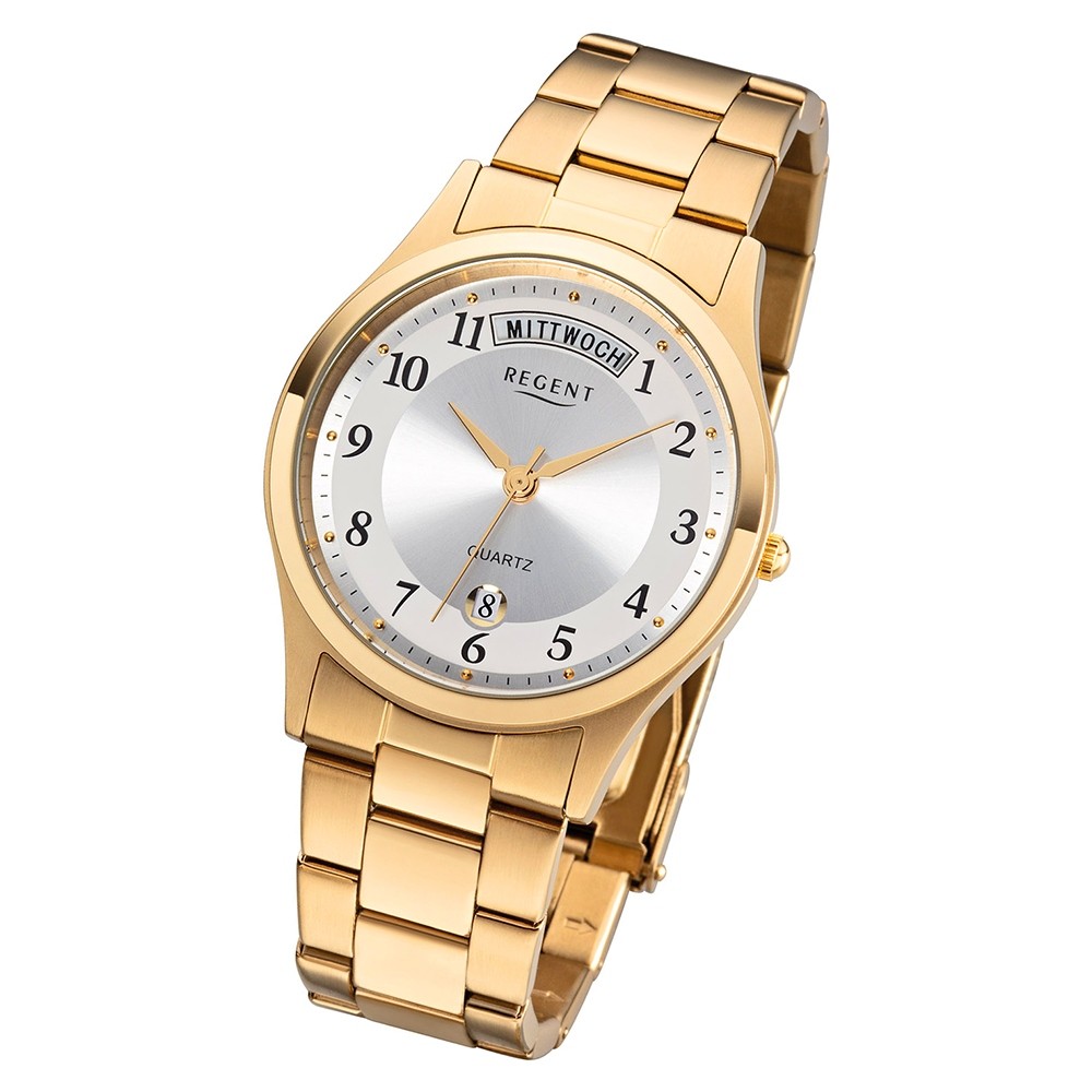 Regent Herren Armbanduhr Analog F-1180 Quarz-Uhr Metall gold URF1180
