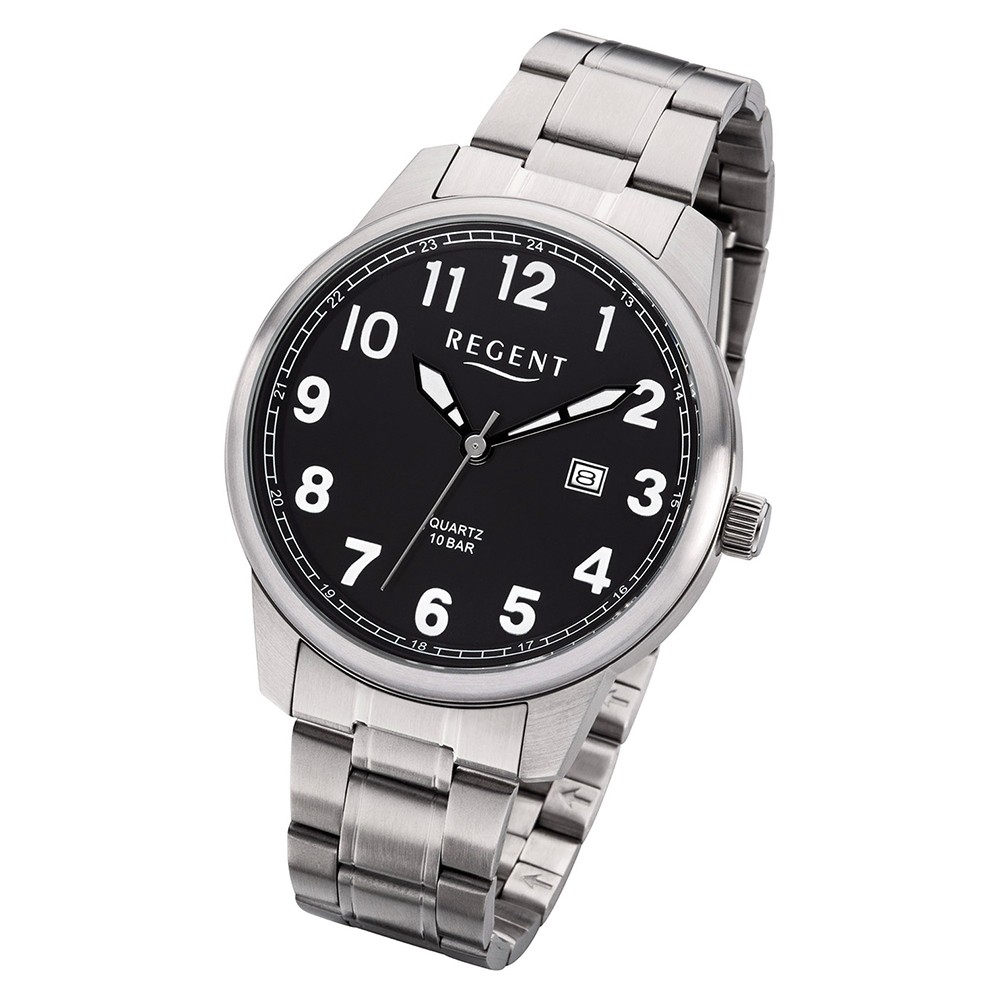 Regent Herren Armbanduhr Analog F-1188 Quarz-Uhr Metall silber URF1188