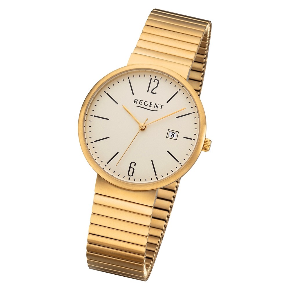 Regent Herren Armbanduhr Analog F-1201 Quarz-Uhr Metall silber URF1201